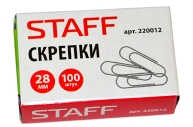 Скрепки STAFF 28 мм, металлические, 100 шт.. в карт. коробке оптом