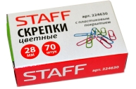 Скрепки STAFF эконом, 28 мм, цветные, 70 шт. в карт. коробке оптом
