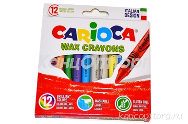 Восковые карандаши 12 цв., CARIOCA (Италия), смываемые, картонная коробка с европодвесом, 42366 оптом