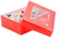 Коробка на 12 капкейков с окном, красная, 32, 5 х 25, 5 х 10 см оптом