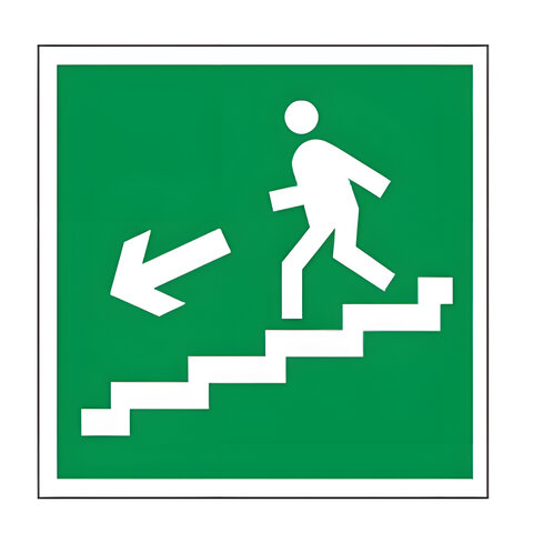 Знак эвакуационный "Направление к эвакуационному выходу по лестнице НАЛЕВО вниз", квадрат 200х200 мм, самоклейка, 610019/Е 14 оптом