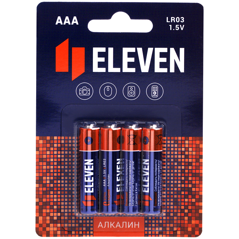 Батарейка Eleven AAA (LR03) алкалиновая, BC4 оптом