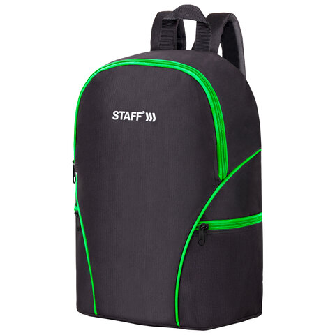 Рюкзак STAFF TRIP универсальный, 2 кармана, черный с салатовыми деталями, 40x27x15,5 см, 270788 оптом