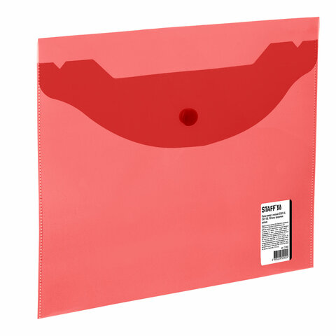 Папка-конверт с кнопкой МАЛОГО ФОРМАТА (240х190 мм), А5, прозрачная, красная, 0,15 мм, STAFF, 270465 оптом
