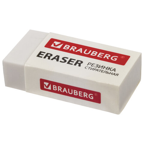 Ластик BRAUBERG "Simple", 38х20х10 мм, белый, прямоугольный, картонный держатель, 228073 оптом