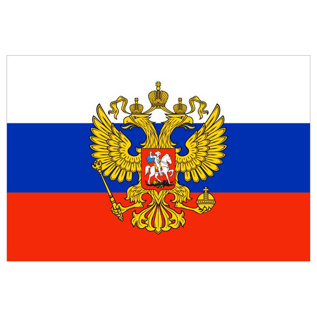 Флаг РФ 90*135см, с гербом, пакет с европодвесом оптом