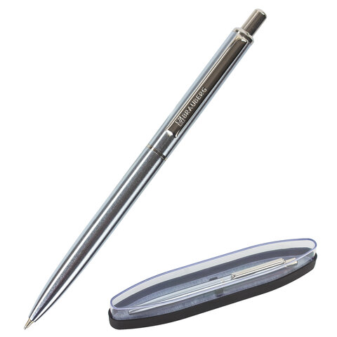 Ручка подарочная шариковая BRAUBERG Larghetto, СИНЯЯ, корпус серебристый с хромированными деталями, линия письма 0,5 мм, 143474 оптом