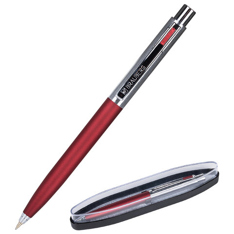 Ручка подарочная шариковая BRAUBERG "Cornetto", СИНЯЯ, корпус серебристый с бордовым, линия письма 0,5 мм, 143492 оптом