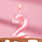 Свеча в торт на шпажке «Грань», цифра "2", 5 х 3.5 см, розовая оптом