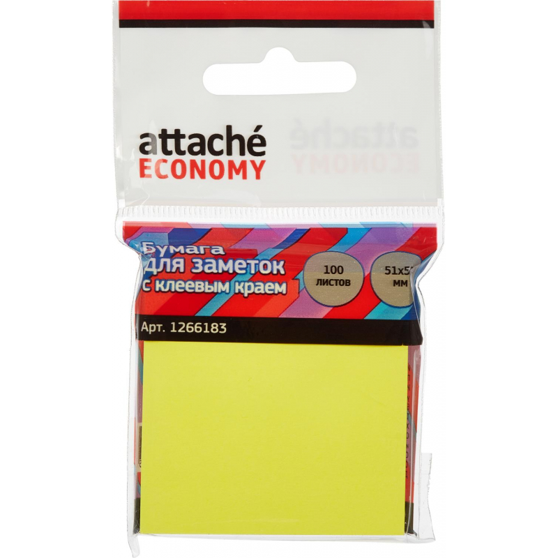 Стикеры Attache Economy с клеев.краем 51x51 мм 100 лист неоновый желтый оптом