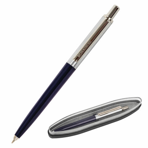 Ручка подарочная шариковая BRAUBERG "Soprano", СИНЯЯ, корпус серебристый с синим, линия письма 0,5 мм, 143484 оптом