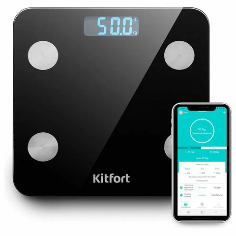 Весы напольные диагностические KITFORT КТ-805, электронные, вес до 180 кг, квадрат, стекло, черные оптом