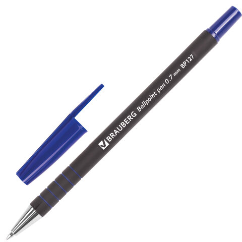 Ручка шариковая BRAUBERG "Capital", СИНЯЯ, корпус soft-touch черный, узел 0,7 мм, линия письма 0,35 мм, 141170 оптом
