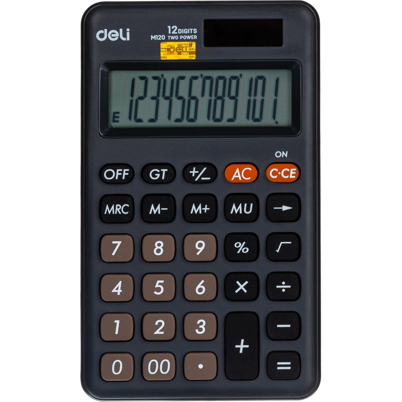 Калькулятор настольн.КОМПАКТ. Deli EM120,12р, дв. пит, 118x70мм,темно-серый оптом