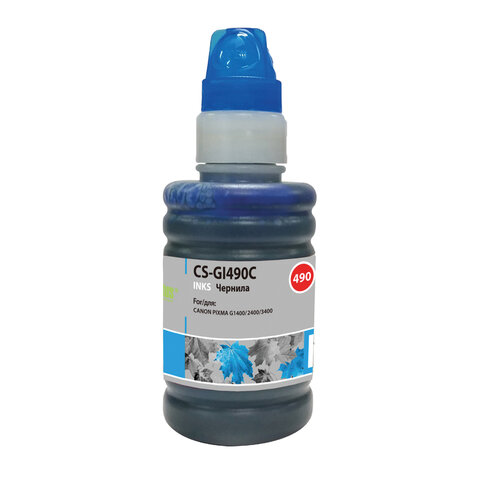 Чернила CACTUS (CS-GI490C) для СНПЧ CANON Pixma G1400/G2400/G3400, голубые, 0,1 л оптом