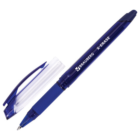 Ручка стираемая гелевая с грипом BRAUBERG "X-ERASE", СИНЯЯ, корпус синий, узел 0,7 мм, линия письма 0,35 мм, 143333 оптом