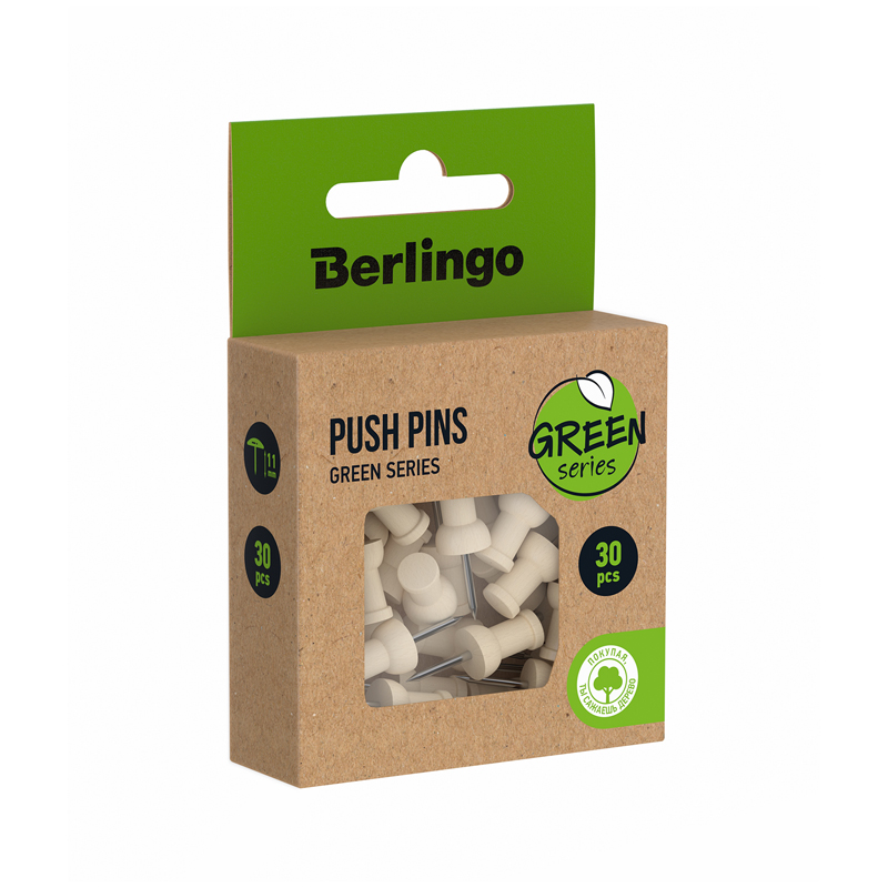 Кнопки силовые Berlingo "Green Series", 30шт., дер оптом