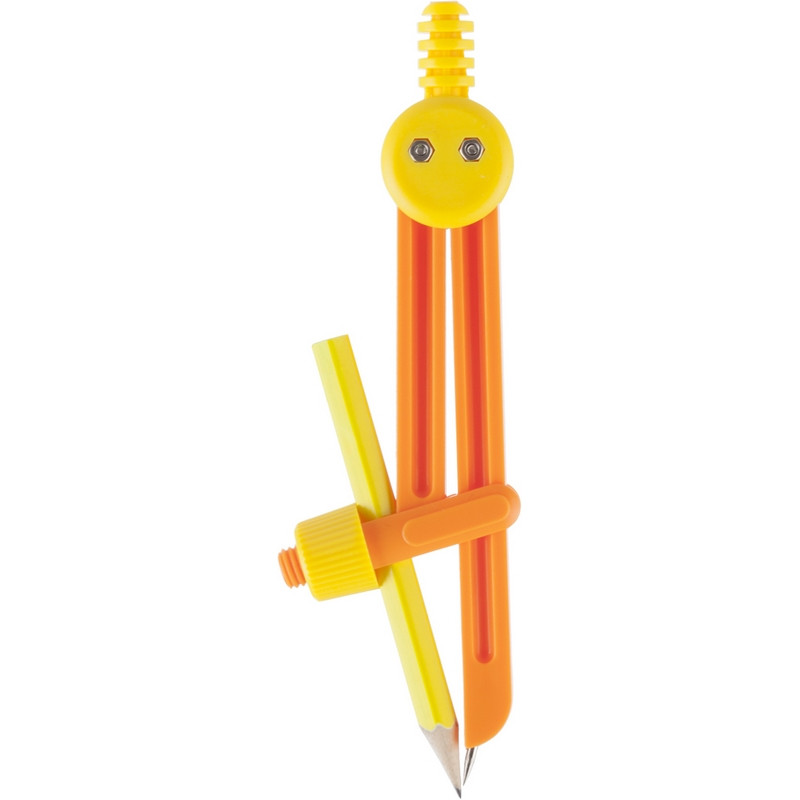 Циркуль 1 School пластиковый, длина 135мм, с карандашом, оранжевый,блистер оптом