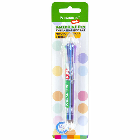 Ручка многоцветная шариковая автоматическая 8 ЦВЕТОВ, узел 0,7 мм, на блистере, BRAUBERG KIDS, 143938 оптом
