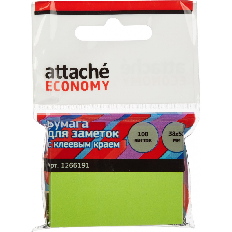 Стикеры Attache Economy с клеев.краем 38x51 мм,100 лист неоновый зеленый оптом