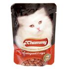 Влажный корм Chammy для кошек, говядина, кусочки в соусе, пауч, 85 г оптом
