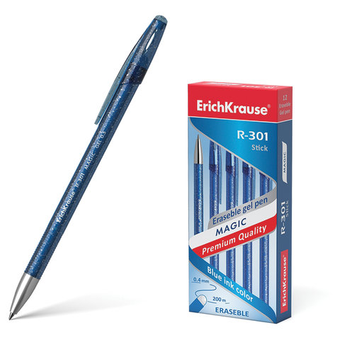 Ручка стираемая гелевая ERICH KRAUSE "R-301 Magic Gel", СИНЯЯ, корпус синий, узел 0,5 мм, линия письма 0,4 мм, 45211 оптом