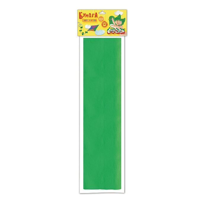 Бумага цветная Каляка-Маляка крепированная, 50х250 см, 32 г/м2, зеленая, в пакете с европодвесом оптом