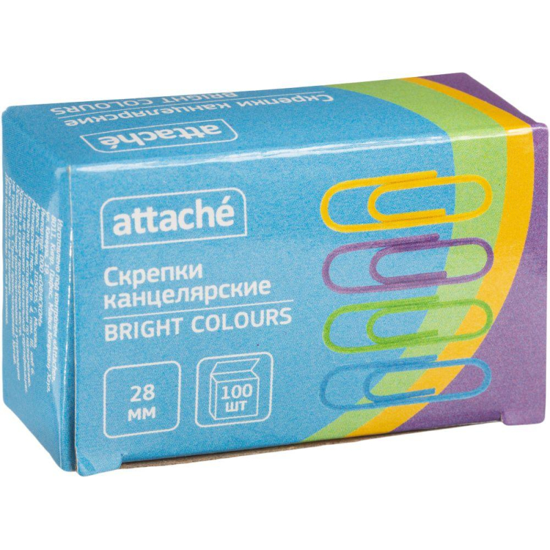 Скрепки Attache Bright Colours полимерные, 28 мм, 100 шт. в уп оптом