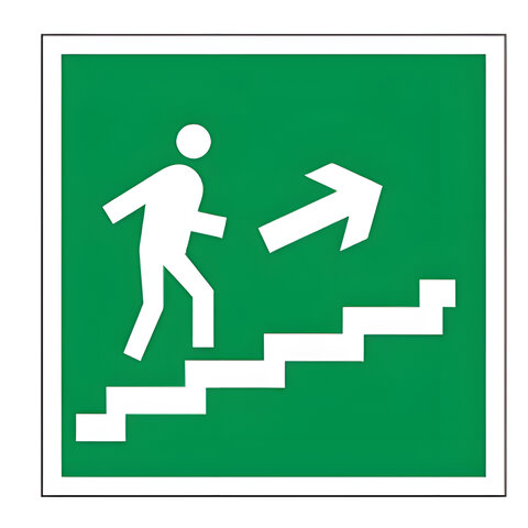 Знак эвакуационный "Направление к эвакуационному выходу по лестнице НАПРАВО вверх", квадрат 200х200 мм, самоклейка, 610020/Е 15 оптом