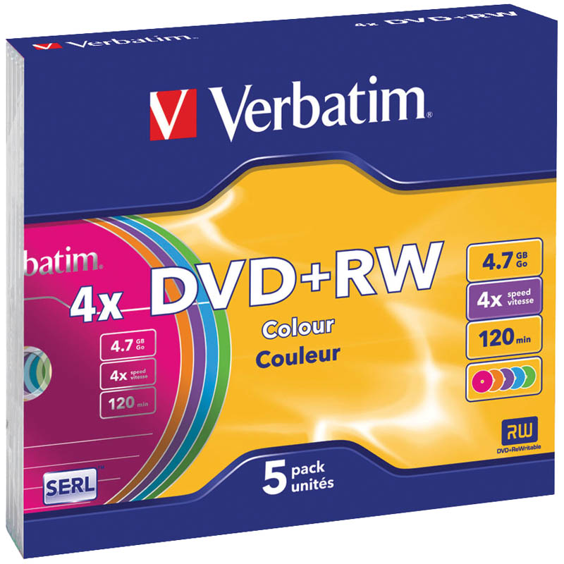  DVD+RW 4.7Gb Verbatim 4x SERL Color Slim (5) 