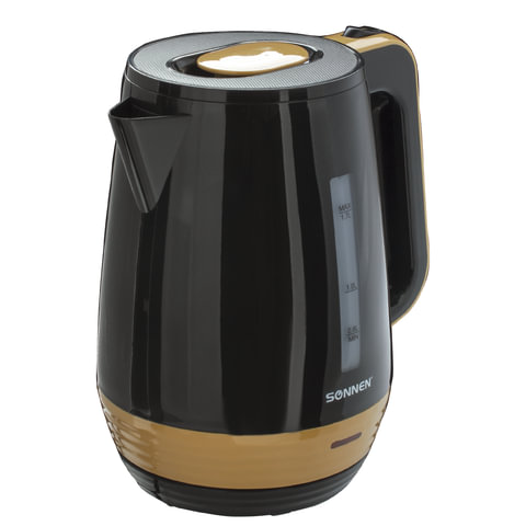 Чайник SONNEN KT-1776, 1,7 л, 2200 Вт, закрытый нагревательный элемент, пластик, черный/горчичный, 453418 оптом