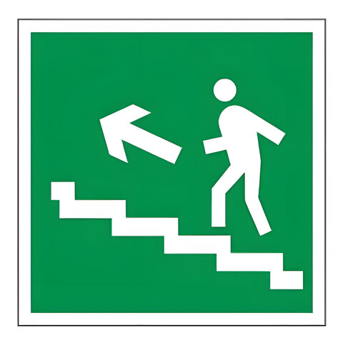 Знак эвакуационный "Направление к эвакуационному выходу по лестнице НАЛЕВО вверх", квадрат, 200х200 мм, самоклейка, 610021/Е 16 оптом
