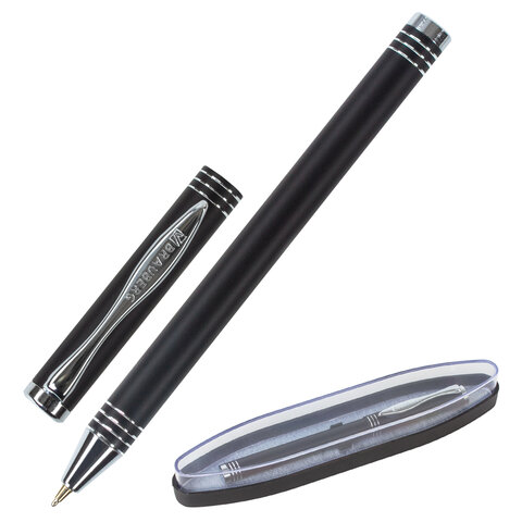 Ручка подарочная шариковая BRAUBERG Magneto, СИНЯЯ, корпус черный с хромированными деталями, линия письма 0,5 мм, 143494 оптом