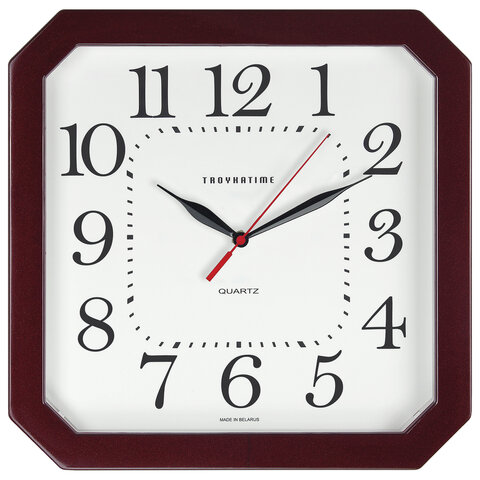 Часы настенные TROYKATIME (TROYKA) 31331316, восьмигранник, белые, коричневая рамка, 29х29х3,5 см оптом
