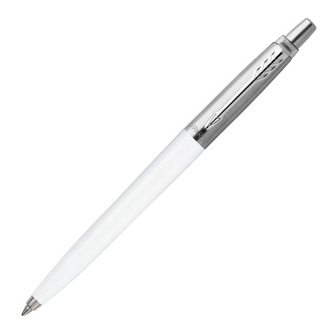 Ручка шариковая PARKER "Jotter Plastic CT", корпус белый, детали из нержавеющей стали, синяя, R0032930 оптом