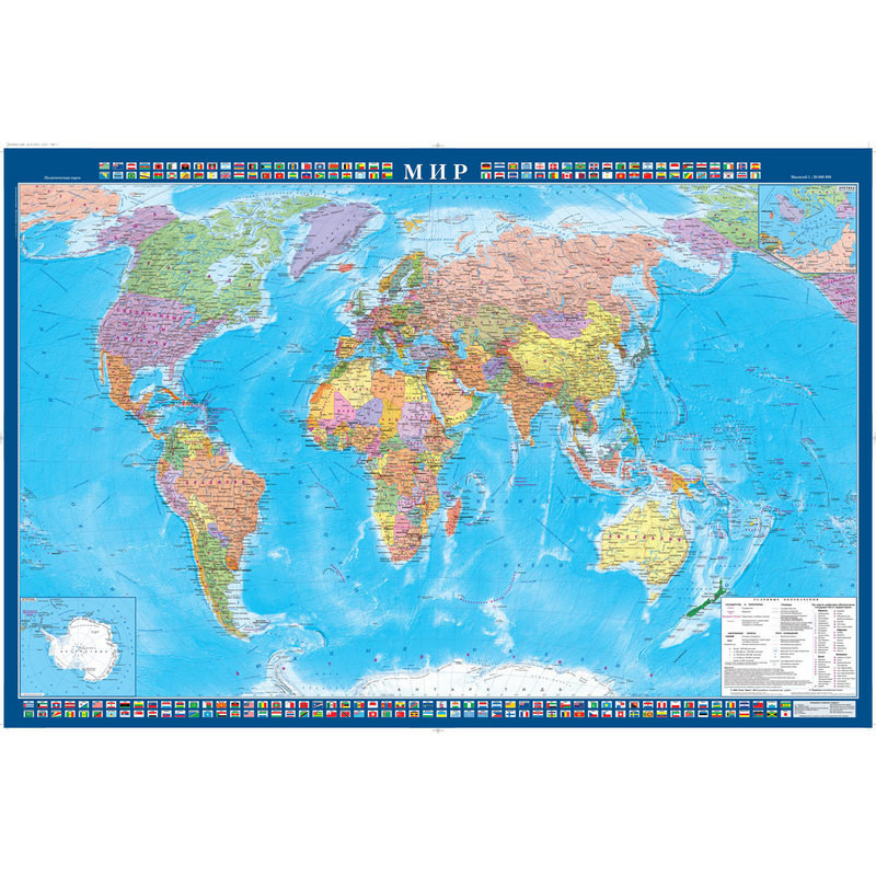 Настенная карта Мир политическая 1:34млн.,1,0х0,7м. оптом