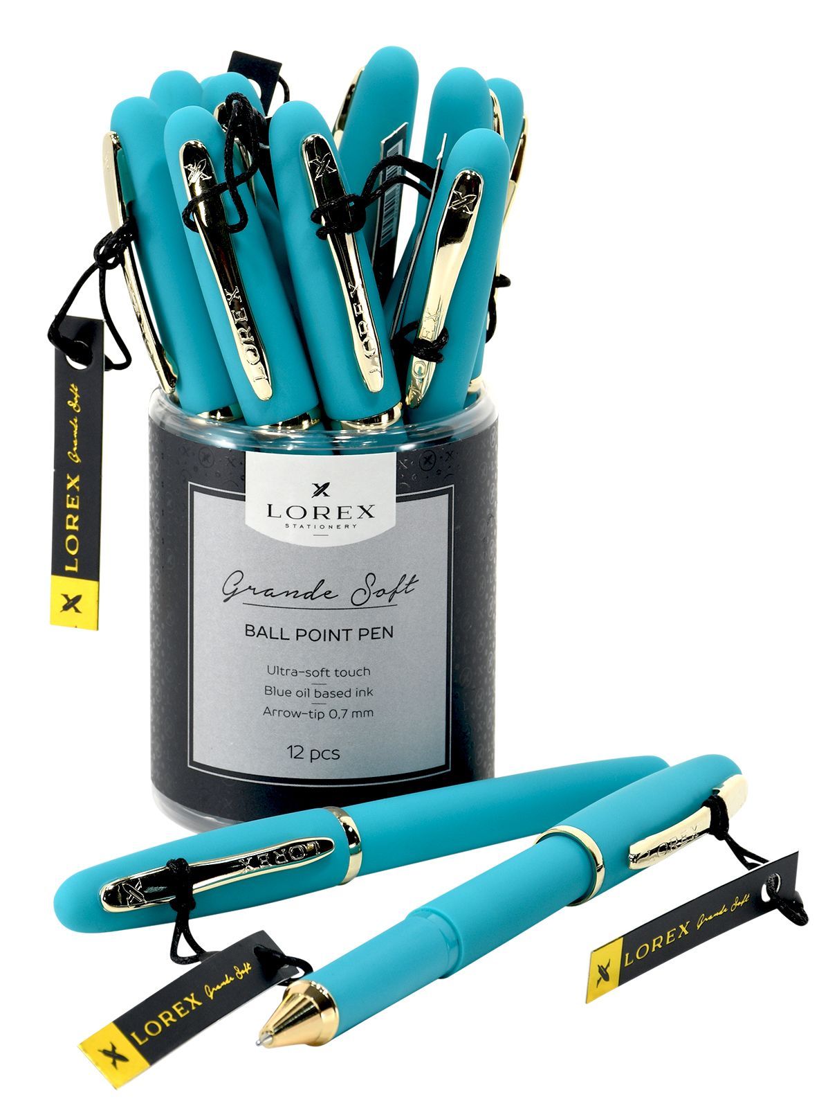 Ручка масляная LOREX бирюзовый корпус, Grande Soft синяя, конусовидный наконечник, 0,7 мм оптом