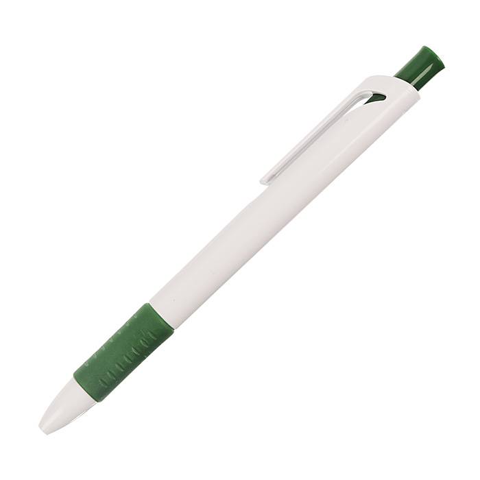 Ручка для логотипа шариковая автоматическая INFORMAT ВАНДА 0,7 мм, синяя, резиновый грип, бело-зеленый корпус оптом